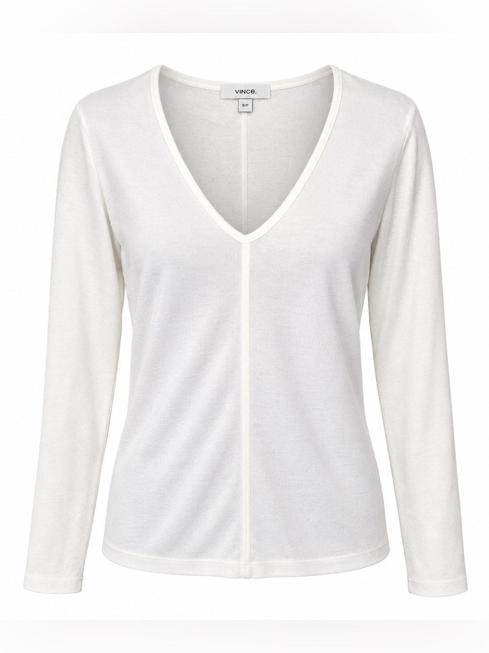 Vince White V Neck Long Sleeve Knit Top S Quiet Luxury Minimalist Basic
